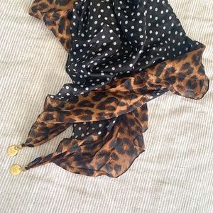 100% Silk Polka Dot & Leopard Unique Scarf